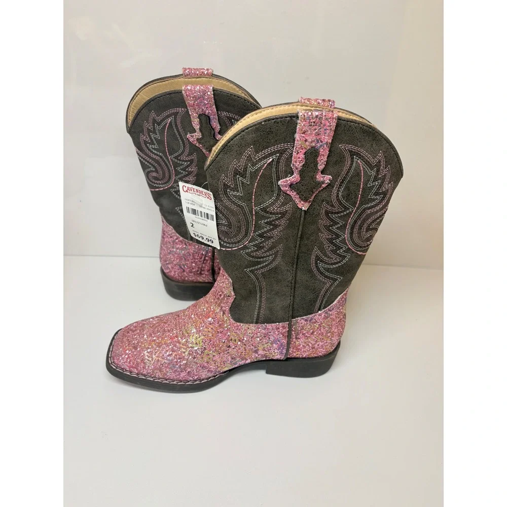 Roper Girls 2  Pink Glitter Brown Aztec Western Boots